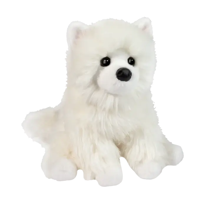 Douglas Cuddle Toy Opo white Pomeranian stuffed animal plush sitting upright