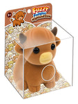 Fuzzy Pudgiez Highland Cow plush toy in clear display box with branded header card