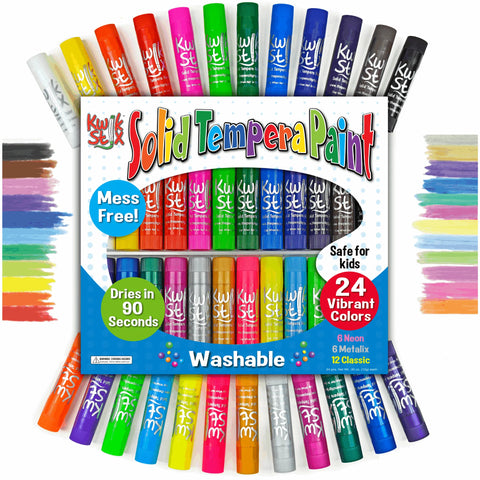 Kwik Stix | 24 Pack Washable Tempera Paint | Classic, Neon, & Metallic - CR Toys
