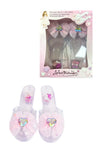 Great Pretenders Reigning Beauty pink clear plastic high heel dress-up shoes with bow and gem detail for children