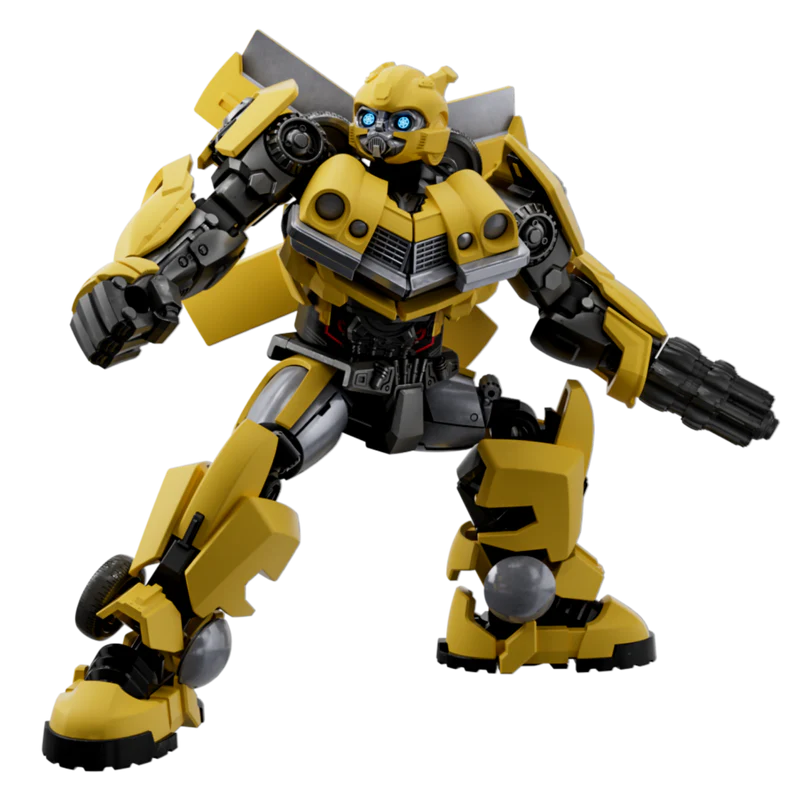 Blokees Transformers Bumblebee model kit figure in yellow and black with glowing blue eyes