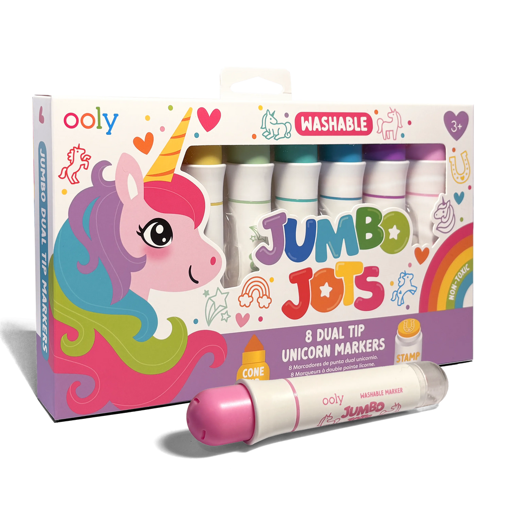 Ooly Jumbo Jots 8 dual tip washable unicorn markers set with cone and stamp tips