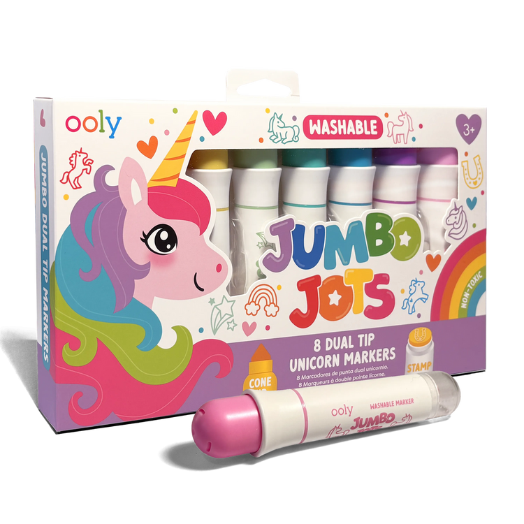 Ooly Jumbo Jots 8 dual tip washable unicorn markers set with cone and stamp tips