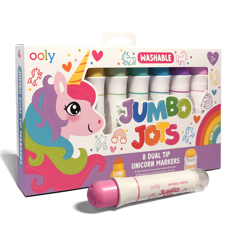 Ooly Jumbo Jots 8 dual tip washable unicorn markers set with cone and stamp tips