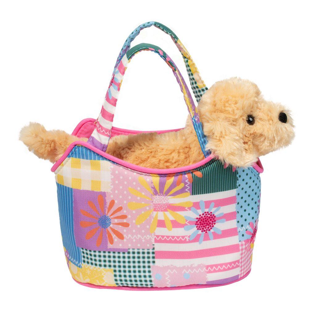 Patchwork Floral Sassy Sak W/Golden Retriever Dog Purse Plush For Ages 2+