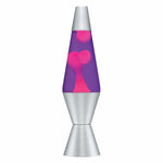 14.5-inch lava lamp with pink wax blobs in purple liquid and silver metallic base