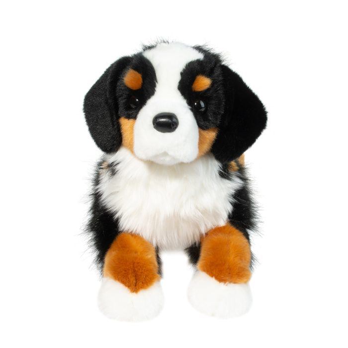 Douglas Cuddle Toys Trooper Bernese Mountain Dog stuffed animal plush sitting upright on white background