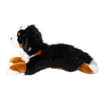 Douglas Trooper Bernese Mountain Dog plush toy lying down with tricolor black white and tan fur