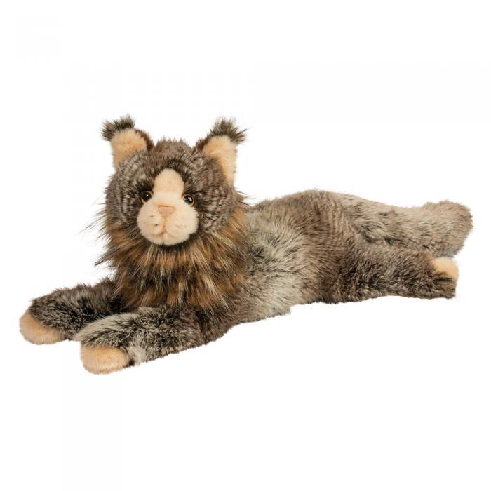 Douglas Cuddle Toys Oscar DLux Maine Coon plush cat lying down with fluffy brown tabby fur