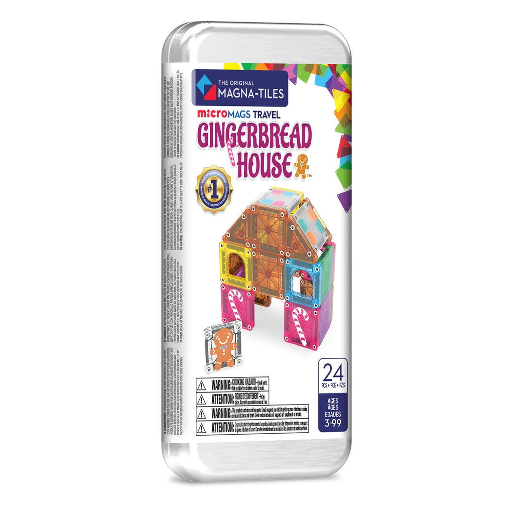 Magna-Tiles MicroMags Travel Gingerbread House 24-piece magnetic tile set in tin case