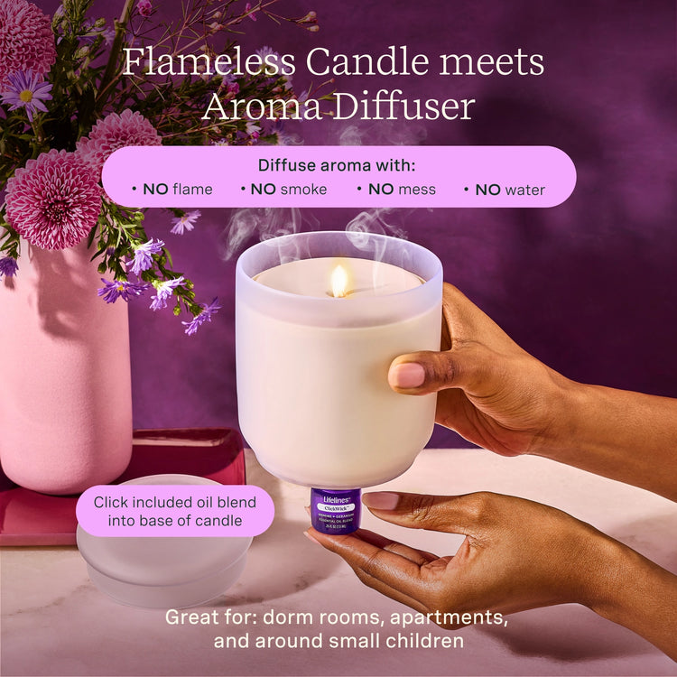 Lifelines Flameless Candle Diffuser | Frosted Glass Cream w/ Jasmine Scent - 2