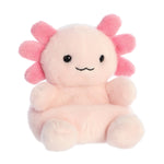 Palm Pals Ax Axolotl pink plush toy with fluffy pink gill fronds and smile