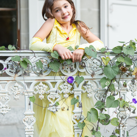 Gown | Velvety Soft Yellow Princess Gown With Arm Warmers | Size 5-6 - 1