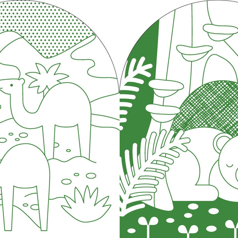 Wild World Coloring Book with Stickers by Petit Collage featuring jungle animals on green cover