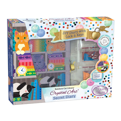 Crystal Art Secret Diary Kit: Rainbow Cat Library