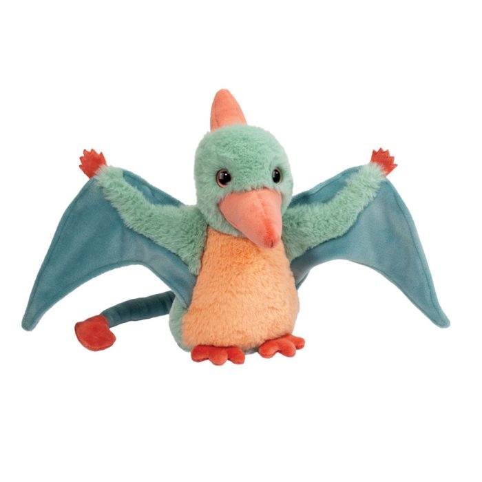 Douglas Terrie Pterodactyl soft stuffed animal with teal wings and peach belly
