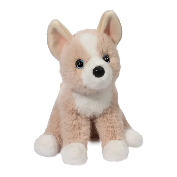 Pookie Pomsky soft stuffed animal plush toy with blue eyes sitting upright