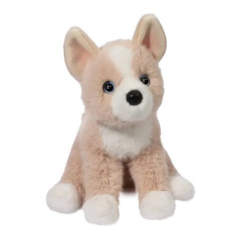 Pookie Pomsky soft stuffed animal plush toy with blue eyes sitting upright