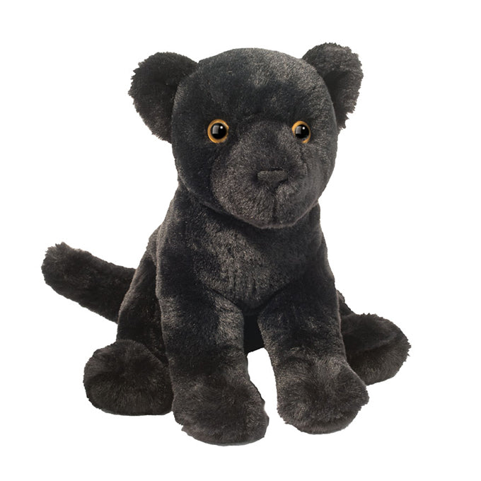 Black panther stuffed animal plush toy sitting upright with golden eyes