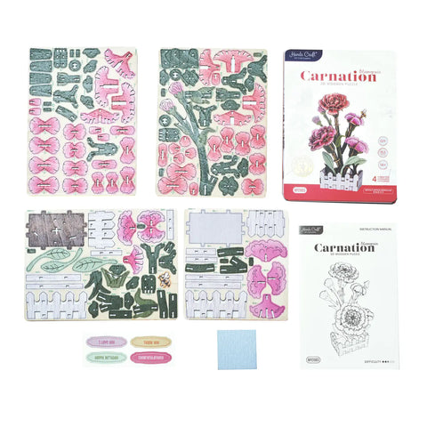 Hands Craft | Carnation Bloom Wodden Flower Set 12+ - 1