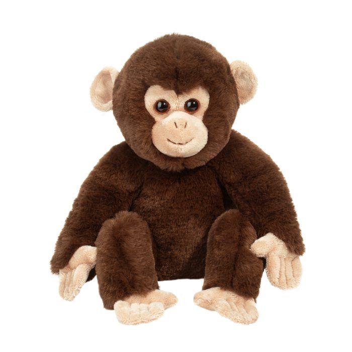 Mikie Monkey soft plush stuffed animal with dark brown fur and tan face sitting upright