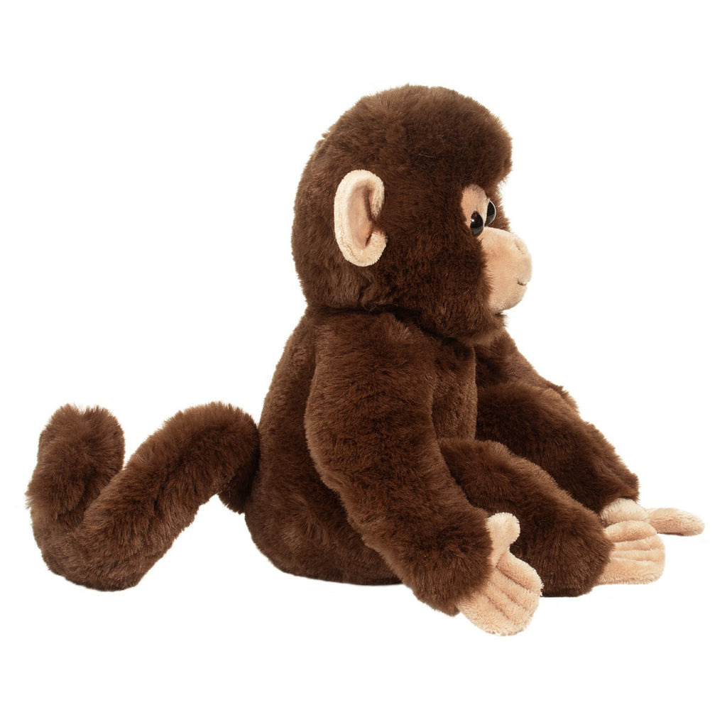 Mikie Monkey soft plush toy in dark brown with cream face and hands, seated pose