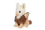 Mini soft plush baby griffin toy with cream white head, brown body, and golden wings