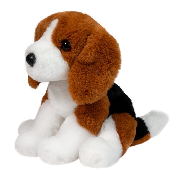 Earnie soft plush beagle toy sitting upright with tricolor brown, black, and white fur