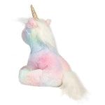 Kylie Rainbow Unicorn plush toy rear view showing pastel rainbow body and gold glitter horn