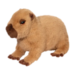 Realistic plush capybara stuffed animal with soft tan brown fur in seated pose