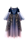 Twilight Enchantress girls costume gown in navy velvet with celestial gold embroidered tulle skirt
