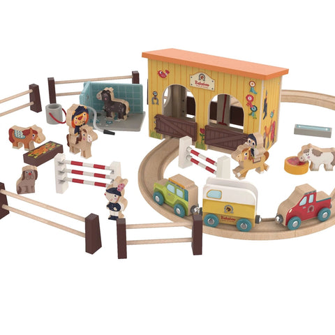 Horse Stable Play World W/Wooden Train Tracks