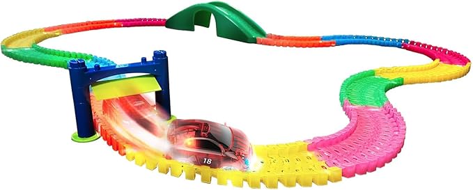 Neon Glow Magna Tracks 12 Feet Of Neon Glow In The Dark Magnetic Raceway With Accessories + Vehicle