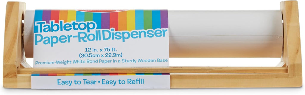 Wooden Tabletop Paper Roll Dispenser With White Bond (12 Inches X 75 Feet)