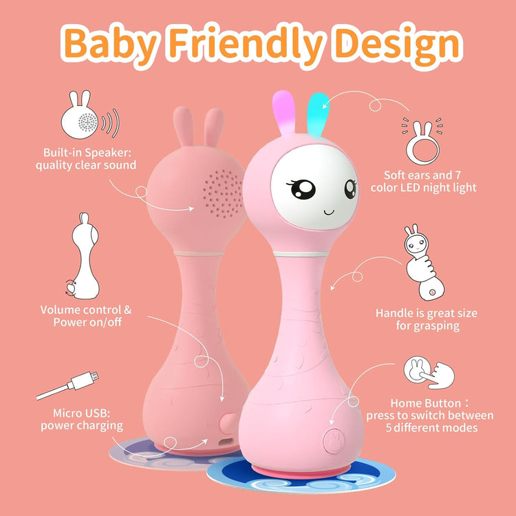 Smarty Bunny Sensory Toys w/Music Lights & Teething | Pink - 6