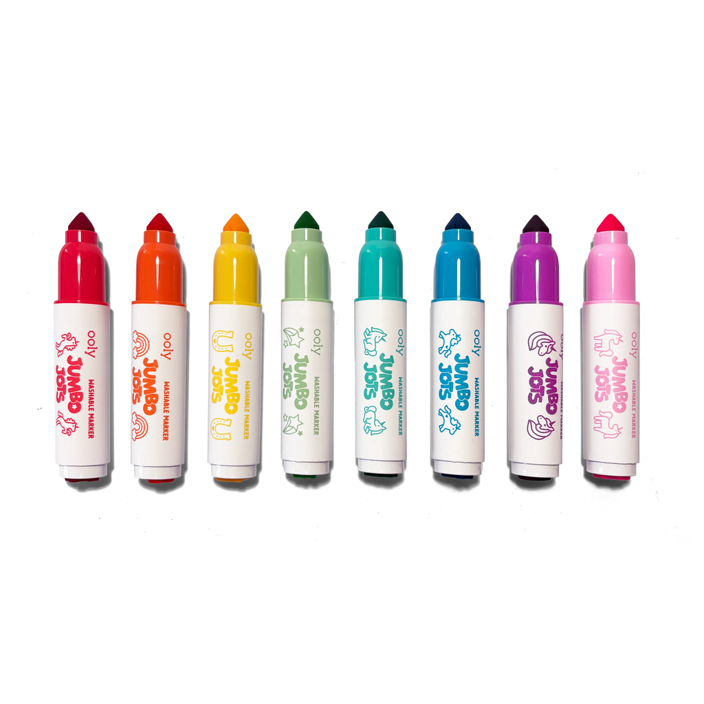Set of 8 OOLY Jumbo Jots washable dual-tip unicorn markers in rainbow colors on white background