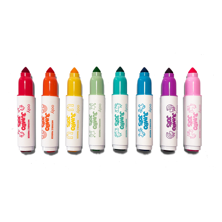Set of 8 OOLY Jumbo Jots washable dual-tip unicorn markers in rainbow colors on white background
