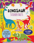 Dinosaur Sticker Facts book cover featuring colorful dinosaur stickers and tropical jungle background