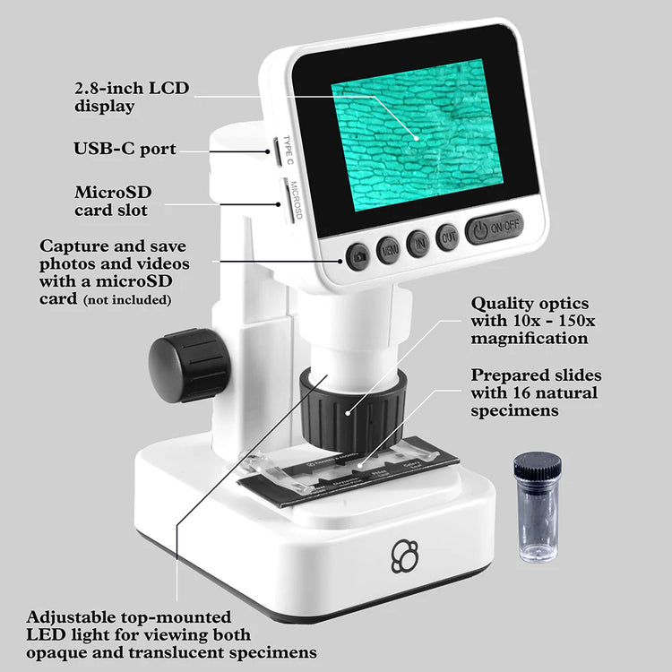 Microscope | Digital w/ HD Imaging & LCD Display 8+ - 4