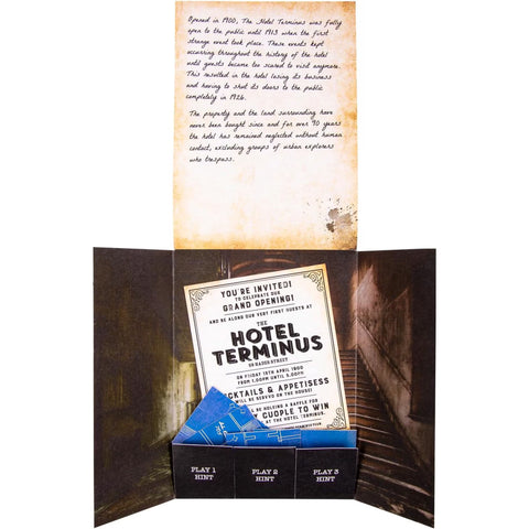 Escape from the Haunted Hotel escape room board game with arched door design