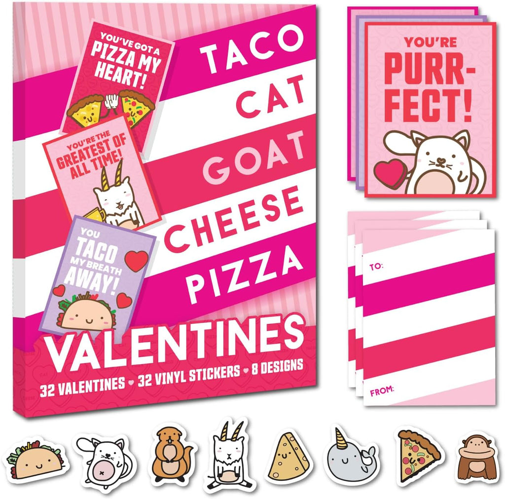 Taco Cat Goat Cheese Pizza Valentines Exchange Cards - 1