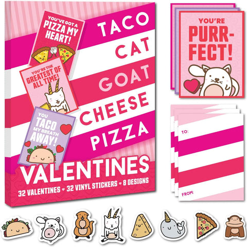 Taco Cat Goat Cheese Pizza Valentines Exchange Cards - 1