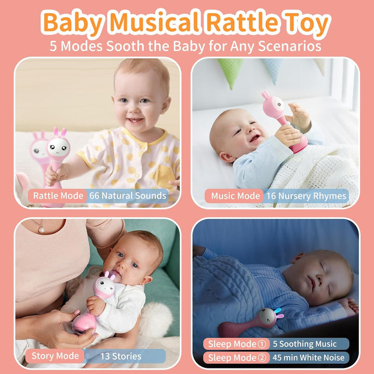 Smarty Bunny Sensory Toys w/Music Lights & Teething | Pink - 3