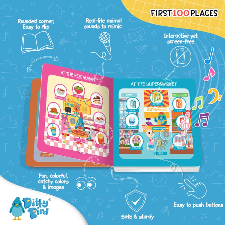 Ditty Bird Baby Sound Book First 100 Places Board Book For Ages 1+