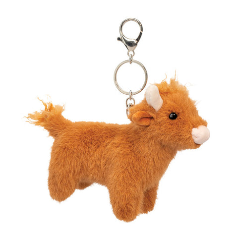 Highland cow plush bag charm keychain with silver lobster clasp and ring