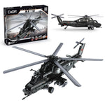 CaDA WZ-10 military attack helicopter building brick set with 989 pieces shown assembled