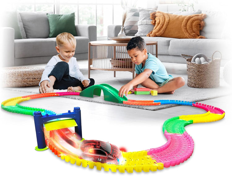 Neon Glow Magna Tracks 12 Feet Of Neon Glow In The Dark Magnetic Raceway With Accessories + Vehicle