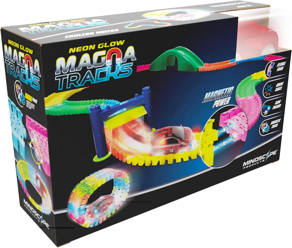 Neon Glow Magna Tracks 12 Feet Of Neon Glow In The Dark Magnetic Raceway With Accessories + Vehicle