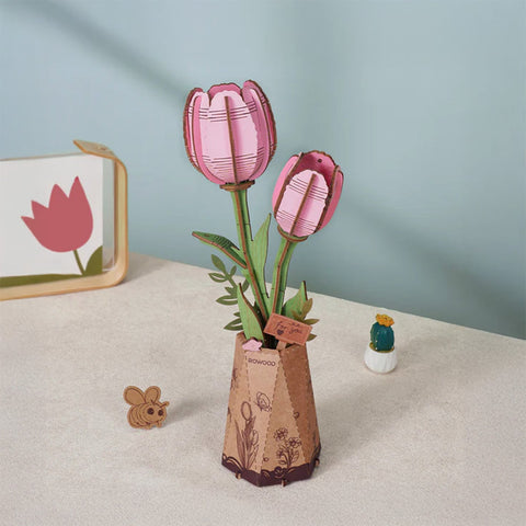 Hand Craft | Wooden Flower Pink Tulip 12+ - 1