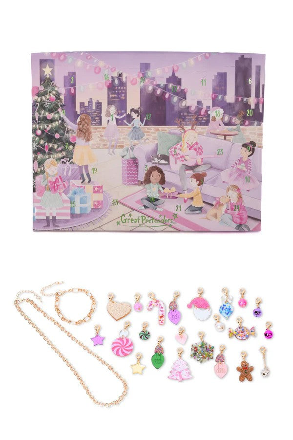Great Pretenders Holiday Party Fun Jewelry Advent Calendar with charms, necklace, and bracelet